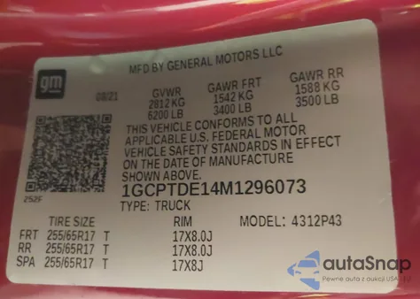 2021 Chevrolet Colorado 4Wd Short Box Z71 from USA, damaged, VIN 1GCPTDE14M1296073